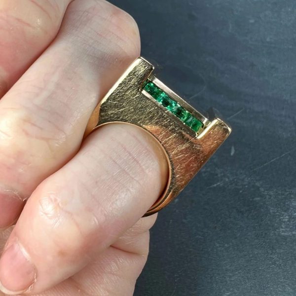 Vintage Marin Paris Emerald Set Gold Retro Tank Ring