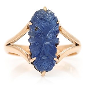 Vintage Swedish Carved Sapphire 18ct Rose Gold Ring