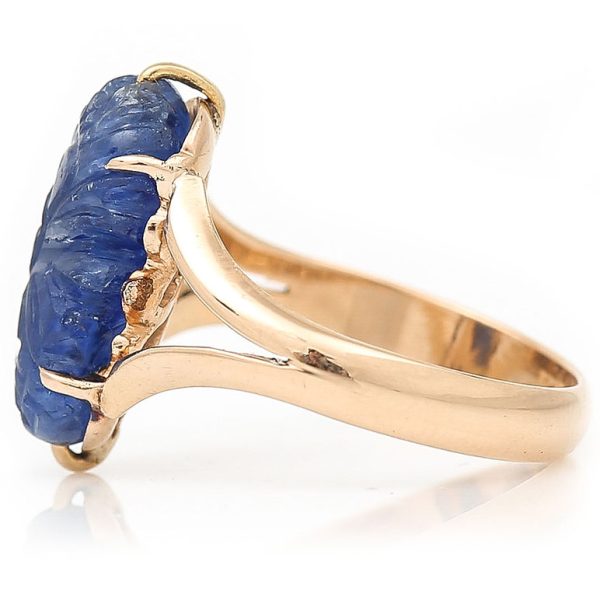 Vintage Swedish Carved Sapphire Ring in 18ct Rose Gold