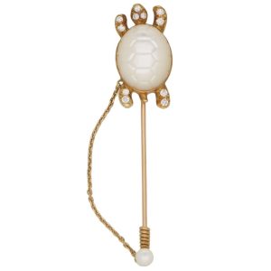 Mauboussin Moonstone and Diamond Turtle Stick Pin Brooch in 18ct Yellow Gold