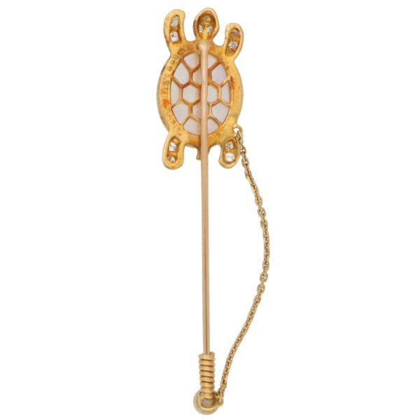 Mauboussin Moonstone and Diamond Turtle Stick Pin in 18ct Yellow Gold
