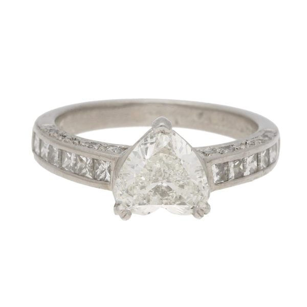 1.15ct Heart Cut Solitaire Diamond Engagement Ring with Princess Cut Diamond Shoulders