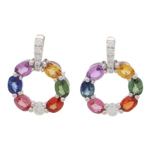 Rainbow Sapphire and Diamond Drop Earrings