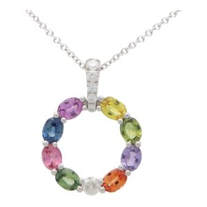 Rainbow Sapphire and Diamond Pendant Necklace