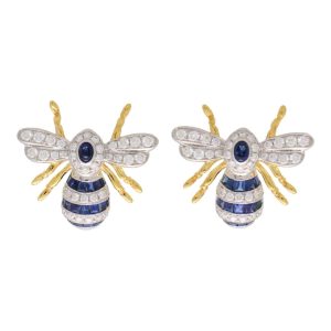 Blue Sapphire and Diamond Bee Stud Earrings