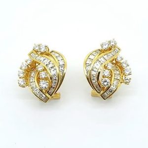 Diamond Swirl Cluster Earrings, 3 carat total