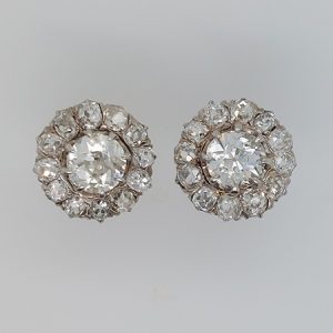 Old Cut Diamond Cluster Earrings, 2.70 carat total