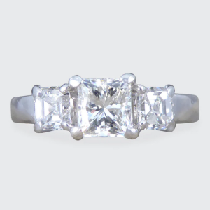 1.47ct Princess Cut and Asscher Cut Diamond Three Stone Ring