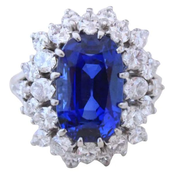 Vintage Boucheron 7.70ct Natural No Heat Burma Sapphire and 4ct Marquise Diamond Cluster Ring