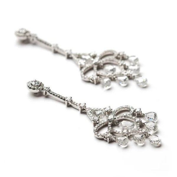 Briolette Cut Diamond Chandelier Drop Earrings, 7.23 carats