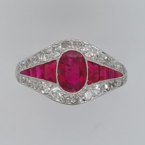 1ct Burma Ruby and Diamond Cluster Dress Ring