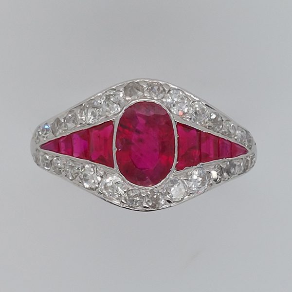1ct Burma Ruby and Diamond Cluster Dress Engagement Ring