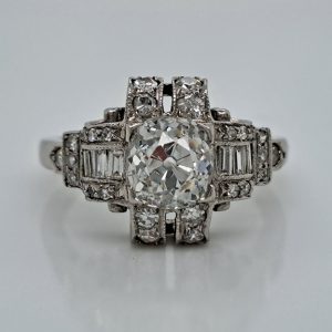 Art Deco Old Mine Cut Diamond Cluster Engagement Ring