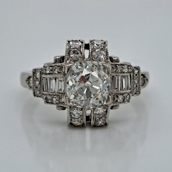 Art Deco Old Mine Cut Diamond Cluster Engagement Ring