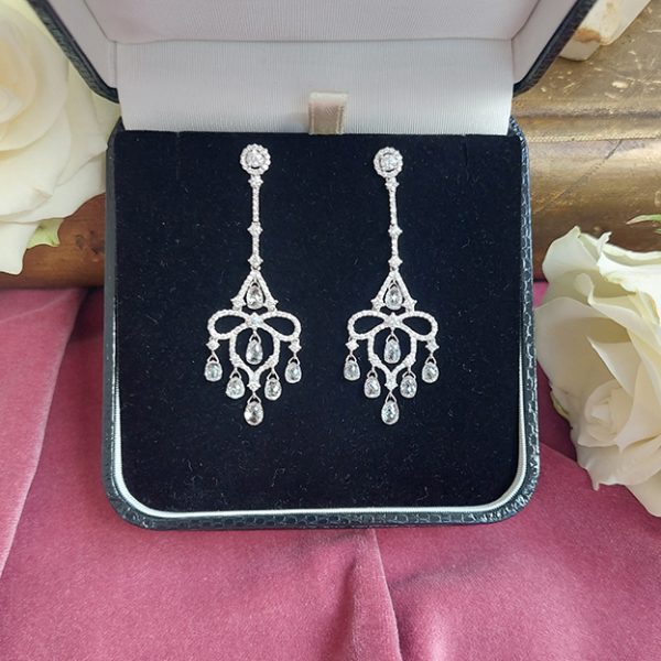 Briolette Cut Diamond Chandelier Pendant Drop Earrings, 7.23 carats