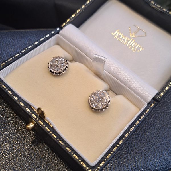 Vintage Diamond Cluster Stud Earrings, 1.50 carats
