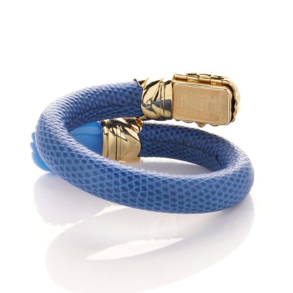 Alexis Barthelay 18ct Yellow Gold, Diamond and Blue Leather Snake Bracelet Watch