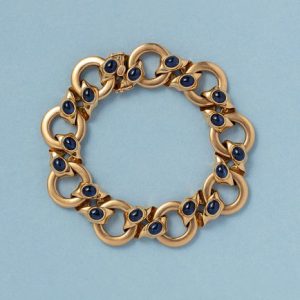 Vintage 18ct Yellow Gold Circular Link Bracelet with Sapphires