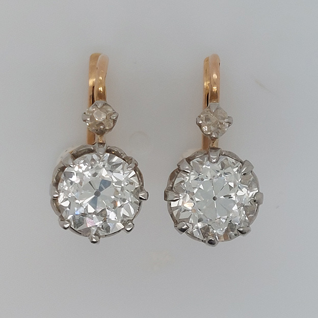 Antique French Old Cut Diamond Solitaire Drop Earrings - Jewellery ...