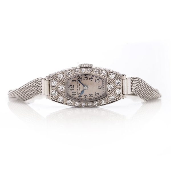 Patek Philippe Art Deco Platinum Old Cut Diamond Cocktail Watch on later woven strap