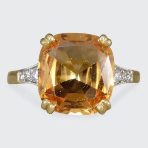 5.12ct Imperial Topaz Ring with Diamond Set Shoulders