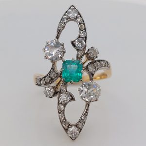 Antique Art Nouveau Emerald and Diamond Ring