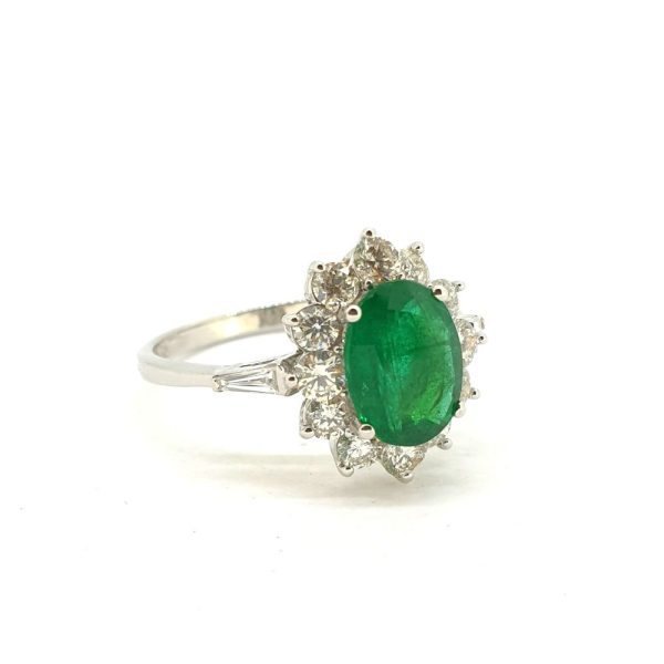 1.54ct Emerald and Diamond Oval Cluster Engagement Ring in 18ct White Gold