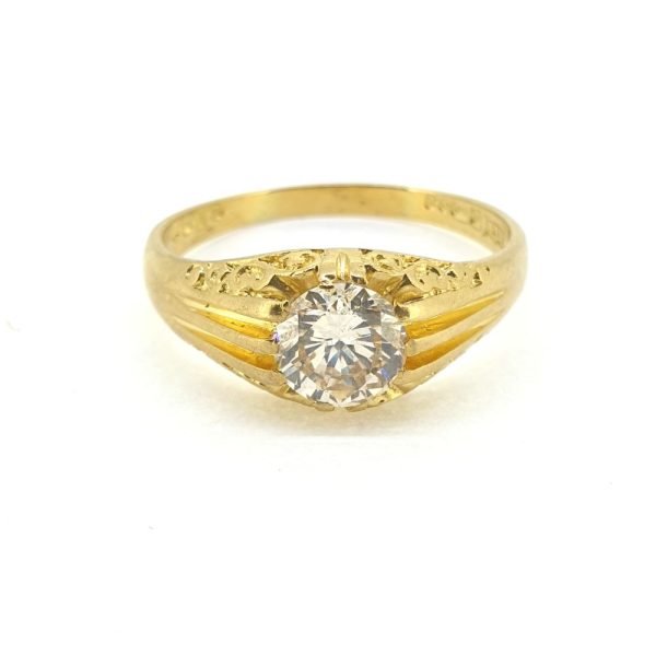 Single Stone 1.24ct Diamond Solitaire Gypsy Style Ring in 18ct Yellow Gold