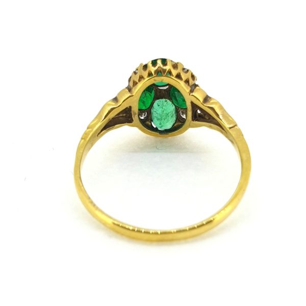 Antique Emerald and Diamond Floral Cluster Ring in 15ct Gold