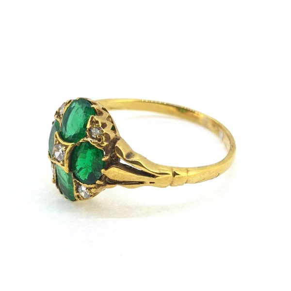 Antique Emerald and Diamond Cluster Engagement Ring
