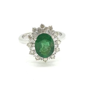 Contemporary 1.50ct Emerald and Diamond Cluster Ring