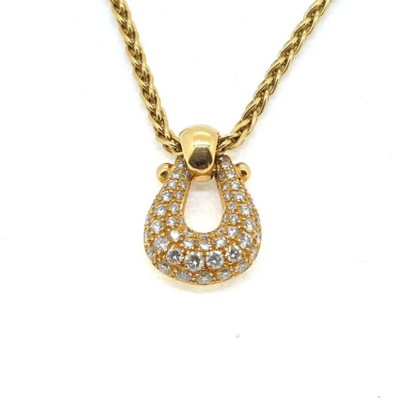 Vintage French Diamond Set 18ct Yellow Gold Horseshoe Pendant and Heavy Chain