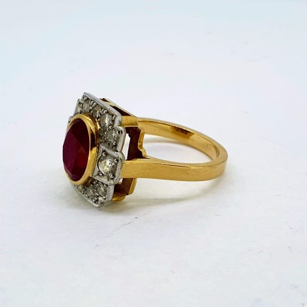 Art Deco Inspired 2ct Natural Ruby and Diamond Cluster Dress Ring