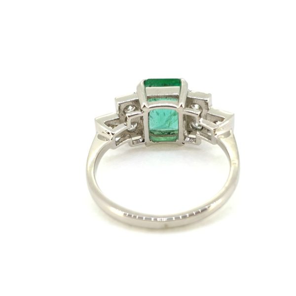Art Deco Inspired 1ct Emerald and Diamond Engagement Ring in Platinum