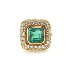 Natural Colombian Emerald and Diamond Cluster Dress Ring