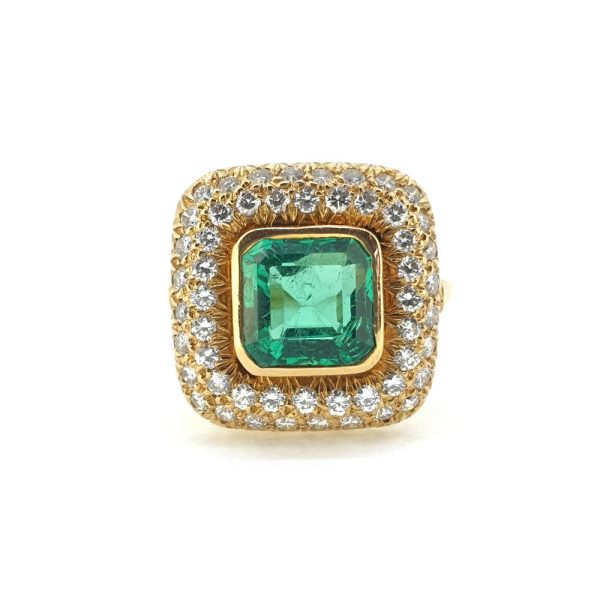 Natural 1.80 Colombian Emerald and Diamond Cluster Dress Ring with certificate