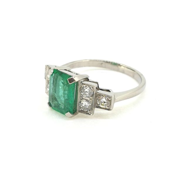 1ct Emerald and Diamond Engagement Ring in Platinum