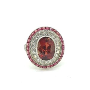 Natural 3ct No Heat Ruby and Diamond Cluster Dress Ring in Platinum