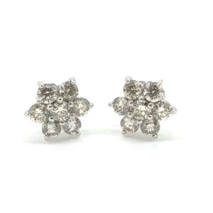 Diamond Floral Cluster Stud Earrings, 2.14 carat total