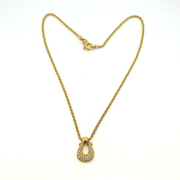 Vintage French Diamond Set 18ct Yellow Gold Horseshoe Pendant and Chain