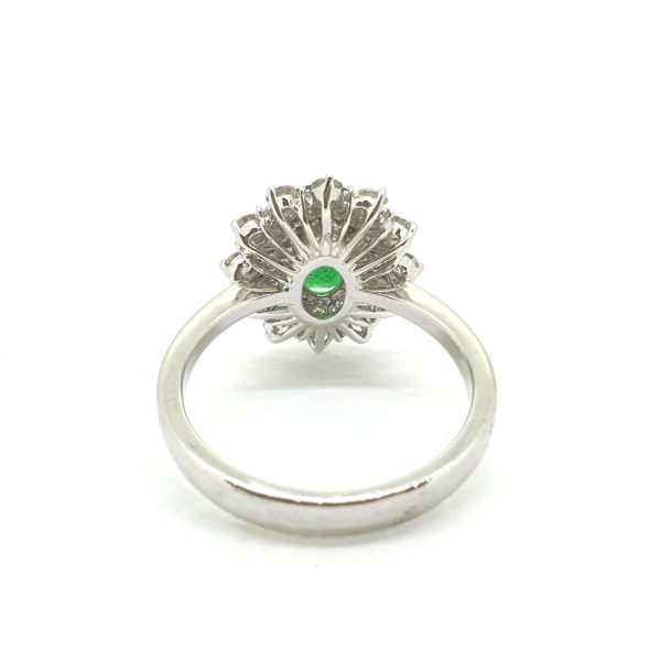 Contemporary 1.50ct Emerald and Diamond Cluster Ring in 18ct White Gold