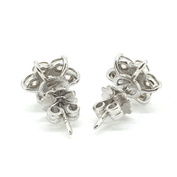 Diamond Daisy Flower Cluster Stud Earrings, 2.14 carats