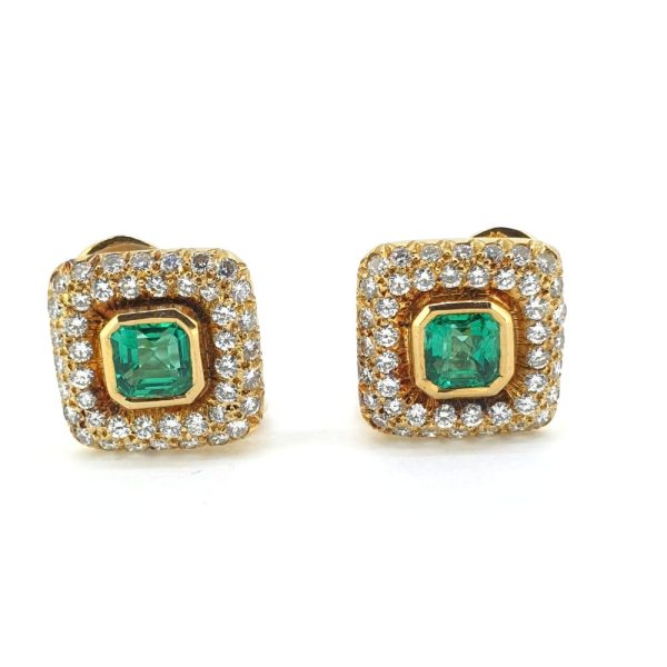 Certified 1.60ct Natural Colombian Emerald and Diamond Cluster Clip Earrings