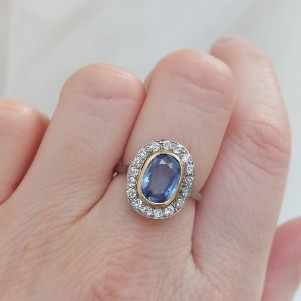 Antique Art Deco 2.50ct Sapphire and Diamond Cluster Ring