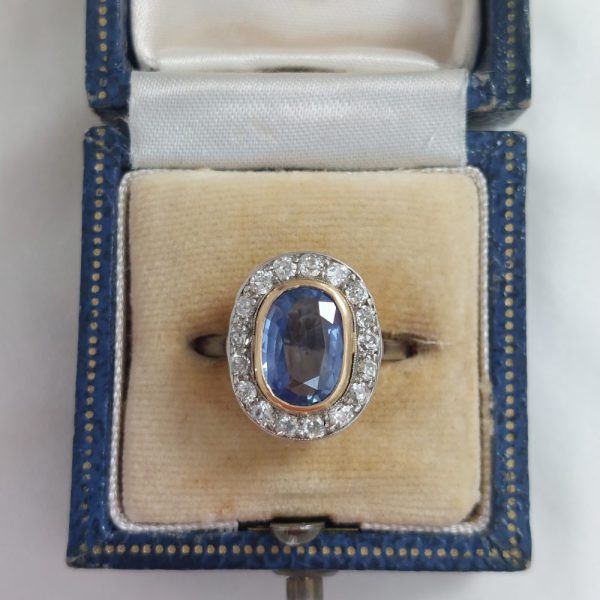 Antique Art Deco 2.50ct Sapphire and Diamond Cluster Ring