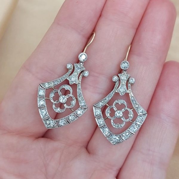 Antique Edwardian Diamond Drop Earrings, 1.10ct
