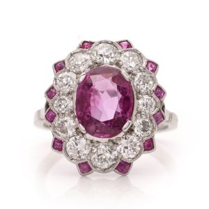 Antique Art Deco Edwardian ruby and diamond cluster ring large burma old cuts