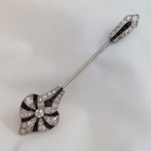 Art Deco Antique Onyx and Diamond Jabot Pin