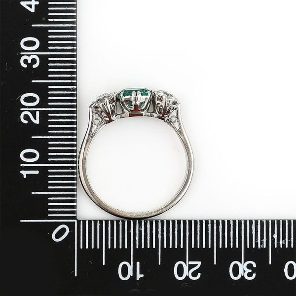 Art Deco Emerald and Old Cut Diamond Three Stone Engagement Ring