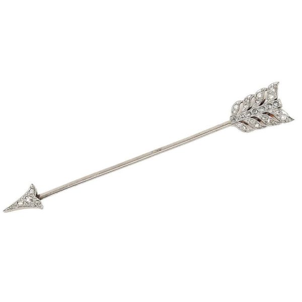 Art Deco Old Cut Diamond Arrow Jabot Pin Brooch